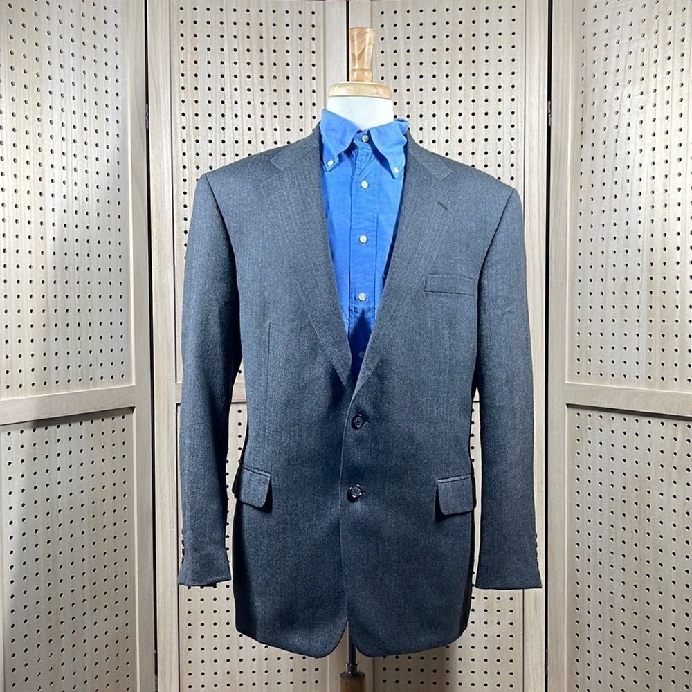 New‎ England Sport Coat Mens 46L Gray Herringbone Lambswool Two Button Blazer